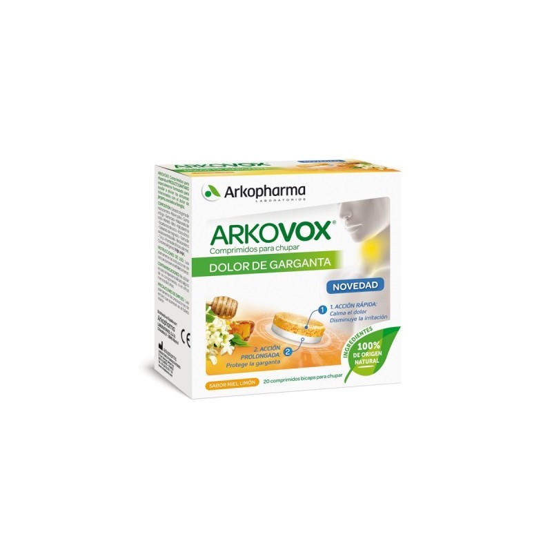 Arkopharma Arkovox Dolor de Garganta Miel Limón ( 20 comp) | Farmacia Tuset