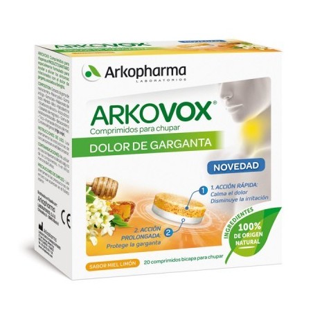 Arkopharma Arkovox Dolor de Garganta Miel Limón ( 20 comp) | Farmacia Tuset