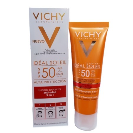 Vichy Idéal Soleil FPS 50 Anti-Edad 3-en-1 (50 ml) | Farmacia Tuset