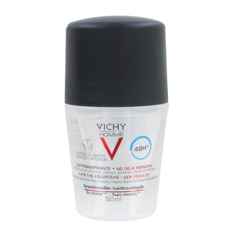 Vichy Homme Antitranspirante 48h Antimanchas Roll On (50 ml) | Farmacia Tuset
