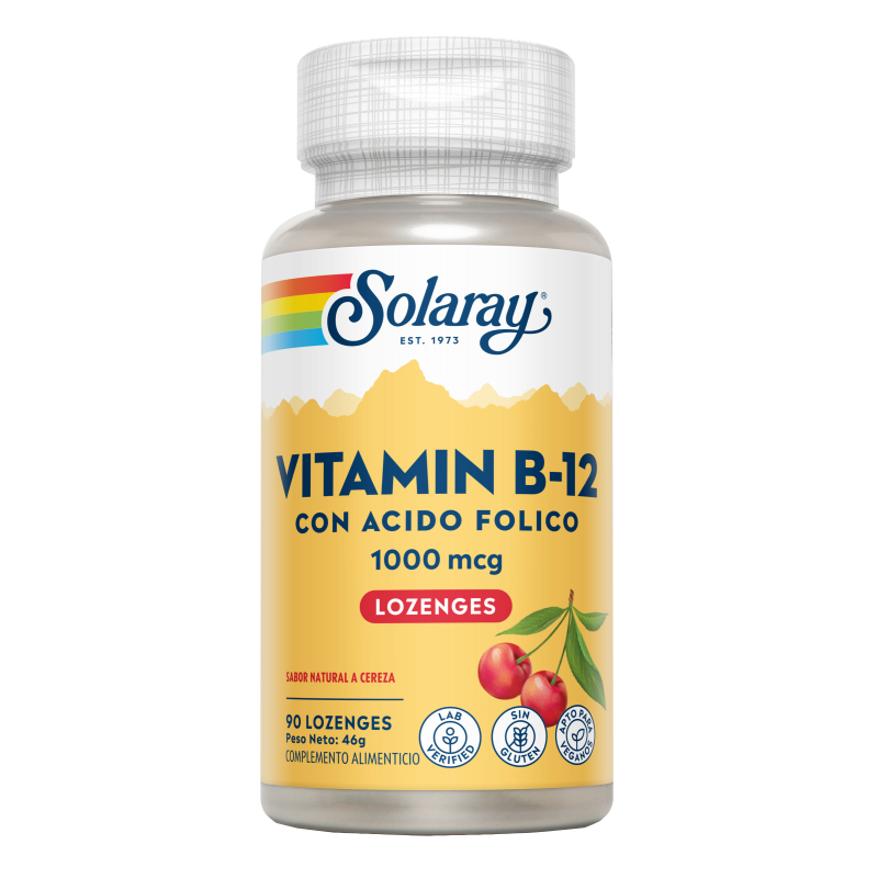 Solaray Vitamina B12 + Ácido Fólico 1000mcg (90 comp) | Farmacia Tuset